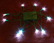 10 White LED Mini Lights - Green Wire