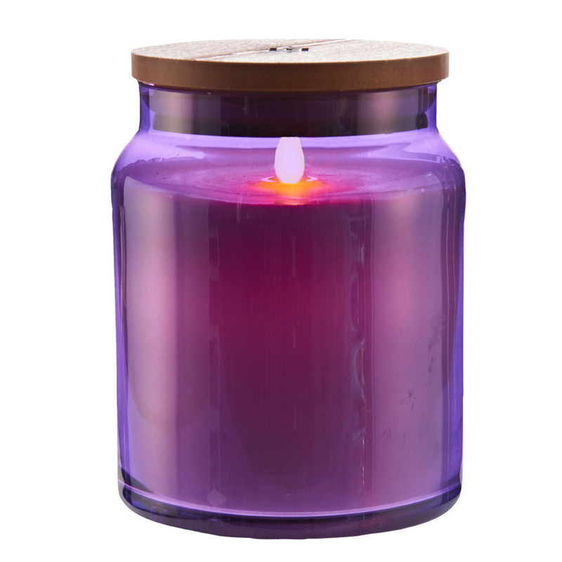LIGHTLi Moving Flame Purple Glass Jar Candle 4 x 5.5 Inch Remote