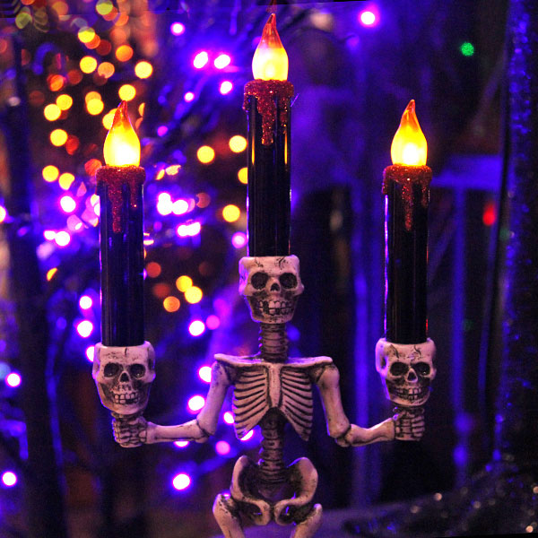 Battery Operated Lighted Skeleton Halloween Candelabra 14 Inch Buy Now
