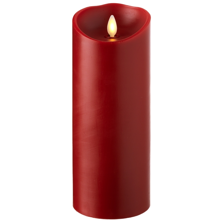 Moving Flame Burgundy Candle Battery Operated 3.5 x 9 Timer Remote