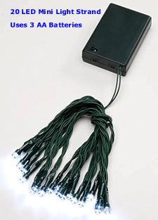 20 White LED Mini Lights - Green Wire 10 Feet Long