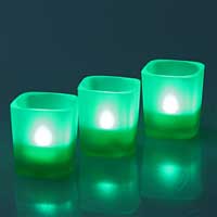 LED Tea Light Green Square Glass Votive (Set Of 3)