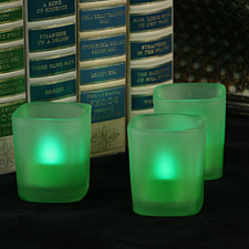 LED Tea Light Green Square Glass Votive (Set Of 3)