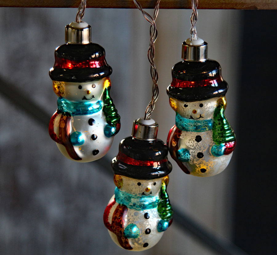 Battery Operated Antique Snowmen Glass String Lights 10 Lights Buy Now