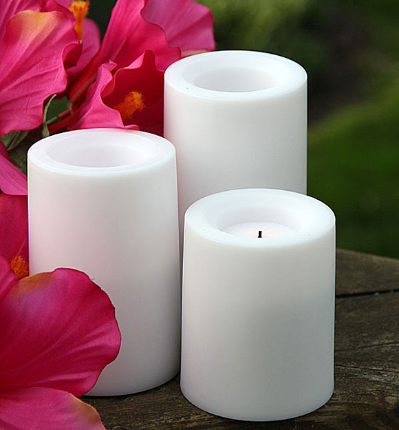 Set Of 3 White Flameless Battery Operated Outdoor Candles with Timer