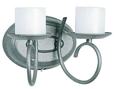 Double Arm Antique Pewter Battery Wall Sconce