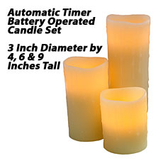Golden Wheat Set of 3 Real Wax Battery Operated Candles with Timer
