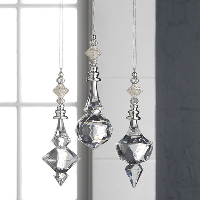 Beaded Drop Ornament Clear Acrylic 5 Inch Set of 3 From RAZ Buy Now