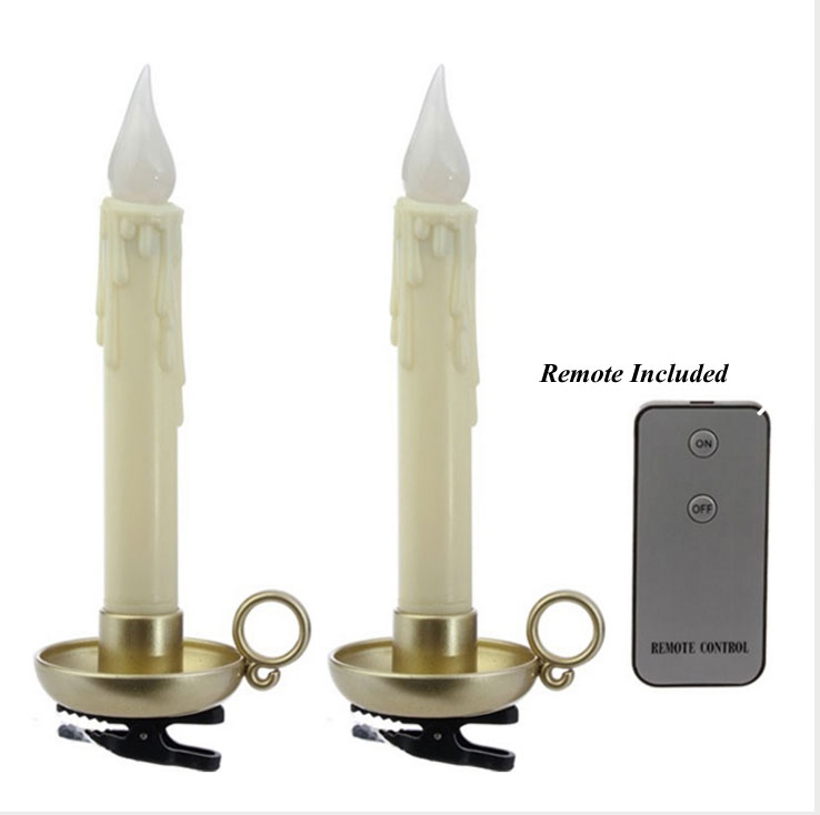 Remote Control Clip On Flickering Taper Candle Antique Gold 8.5 Inch