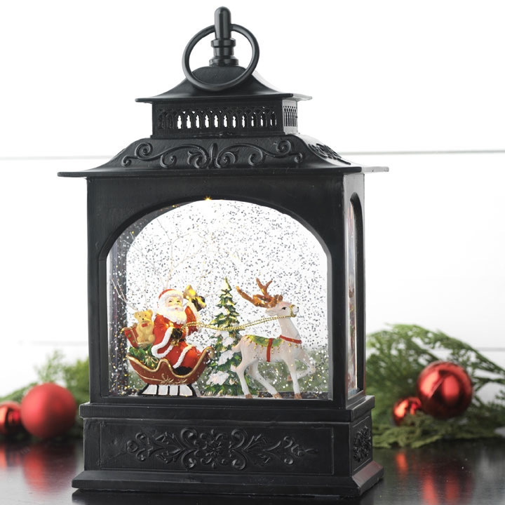 11 inch santa in sleigh lighted water lantern timer from raz christmas ribbon