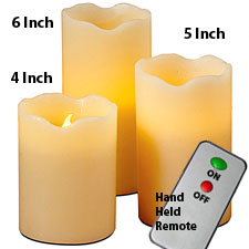 Set of 3 Remote Controlled LED Candles 4 - 5 - 6 Inch