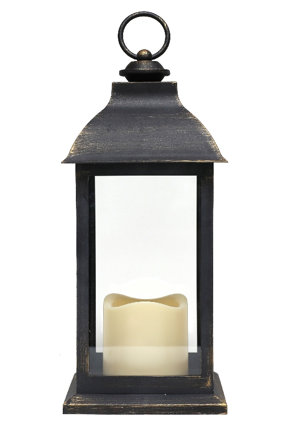 Battery Operated Brushed Bronze Candle Lantern 12 Inch Buy Now