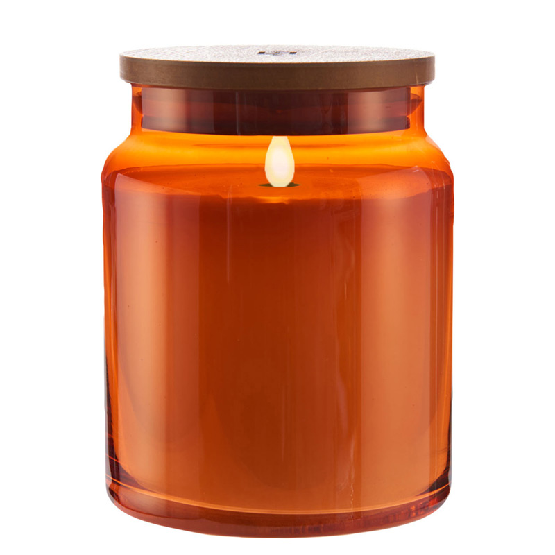 LIGHTLi Moving Flame Orange Glass Jar Candle 4 x 5.5 Inch Remote