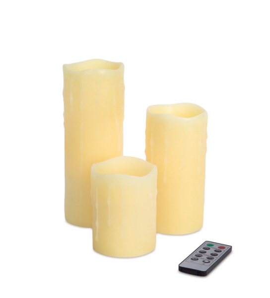 Ivory LED Remote Control Flameless Drip Candles 4,6 and 8 Inch Multi