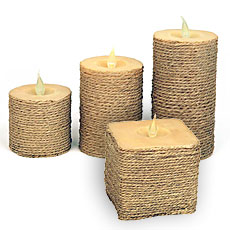 Rope Wrapped Round 3 x 3 Pillar Battery Operated Candle - additional view