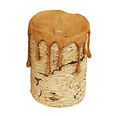 Round Faux Birch Bark - Blow On / Blow Off 3 x 5 Inch Pillar Battery Operated Candle