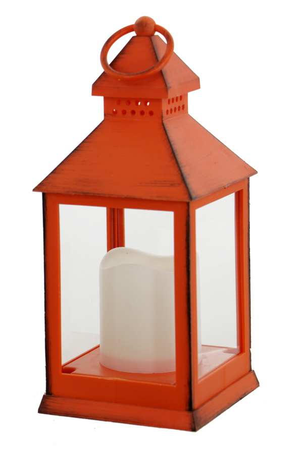 Battery Operated Orange Candle Lantern 9.5 Inch 8 Hour Timer Buy Now