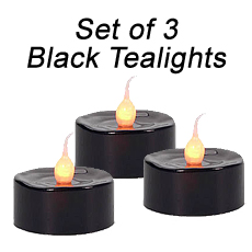 Set Of 3 Black Tealights with Amber Flame