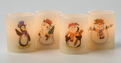 Set Of 4 Snowmen and Penguin Holiday Battery Operated Candles - additional view