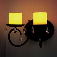 Double Arm Crystal Battery Operated Wall Sconce Black - additional view