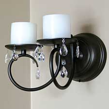 Double Arm Crystal Battery Operated Wall Sconce Black