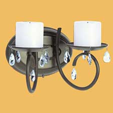 Double Arm Crystal Battery Operated Wall Sconce Cognac