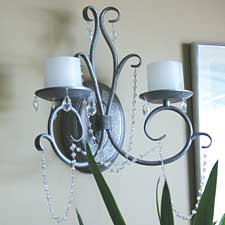 Double Arm Crystal Battery Operated Wall Sconce Antique Pewter