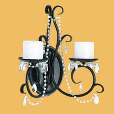 Double Arm Crystal Battery Operated Wall Sconce Black