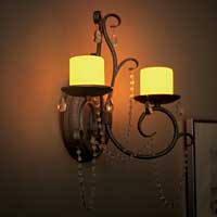 Double Arm Crystal Battery Operated Wall Sconce Antique Pewter - additional view