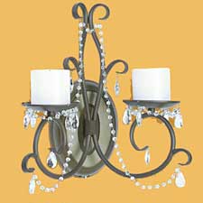 Double Arm Crystal  Battery Operated Wall Sconce Cognac