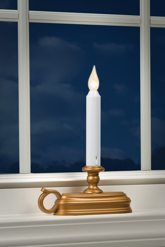 Warm White Antique Gold Traditional Battery Operated Window Candle