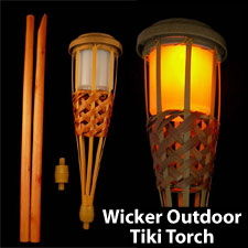 Solar Powered Wicker Tiki Torch - Automatic On / Off