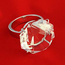 Giant Glass Diamond Ring w/ Silver Band (Set of 12)