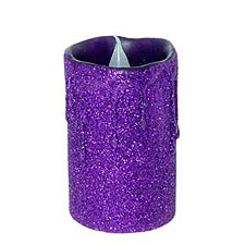 Beaded Purple Battery Operated 3 x 2 Candle