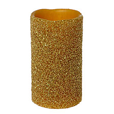 Beaded Gold Battery Operated Pillar Candle 3 x 5 Inch