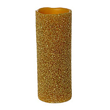 Beaded Gold Battery Operated Pillar Candle 3 x 7.5 Inch