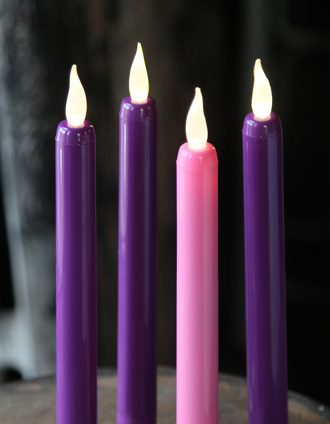 flameless advent taper candle set 3 purple 1 pink 9 flameless advent taper candle set 3 purple 1 pink 9