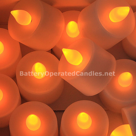 Tall No Flicker Flameless Tea Lights Amber LED Battery Operated Set of