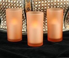 Battery Operated Orange Round Glass Votive (Set Of 3)
