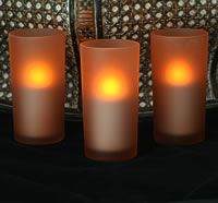 Battery Operated Orange Round Glass Votive (Set Of 3)