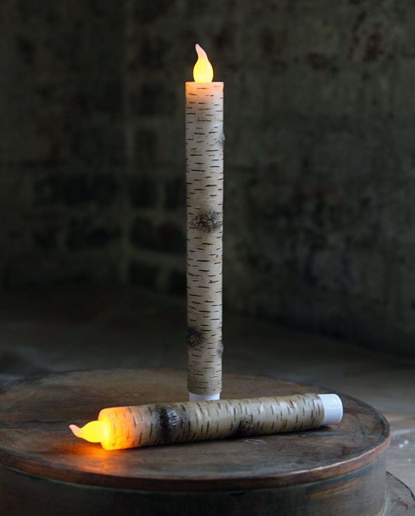 Flameless Birch Bark Taper Candle 10 Inch Buy Now