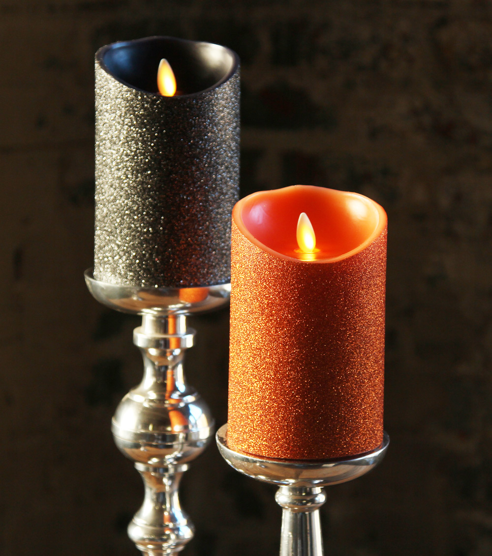 Moving Flame Orange Glitter Candle Battery Operated 3.5 x 5 Timer