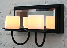 Mirror Sconce - Double Flickering Candle Black