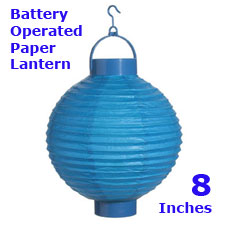 Blue Paper Lantern Battery Operated 8 Inch
