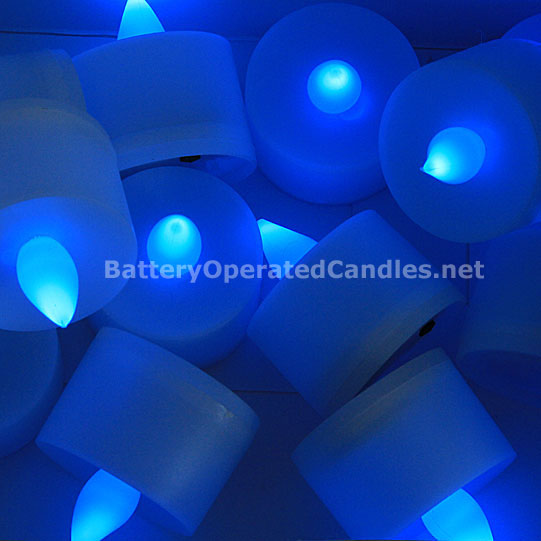 Tall Flameless Tea Lights Blue LED Battery Operated Set 12 Buy Now