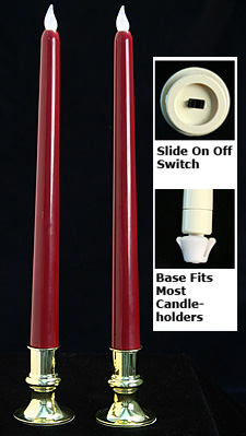 12 Inch Burgundy LED Taper Candle - Set Of 2 -Timer