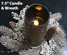 7.5 Inch Copper Beaded Battery Operated Candle with Wreath - additional view