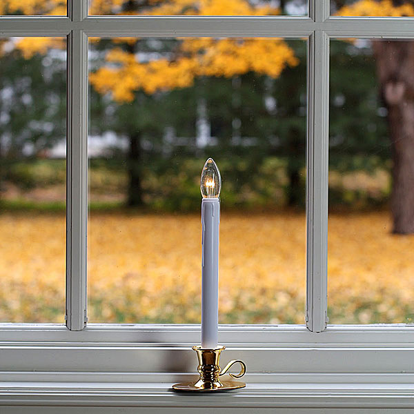 Colonial Flameless Window Candle Bright Dual Sided Bulb Brass Finish