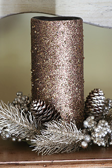 7.5 Inch Copper Beaded Battery Operated Candle with Wreath