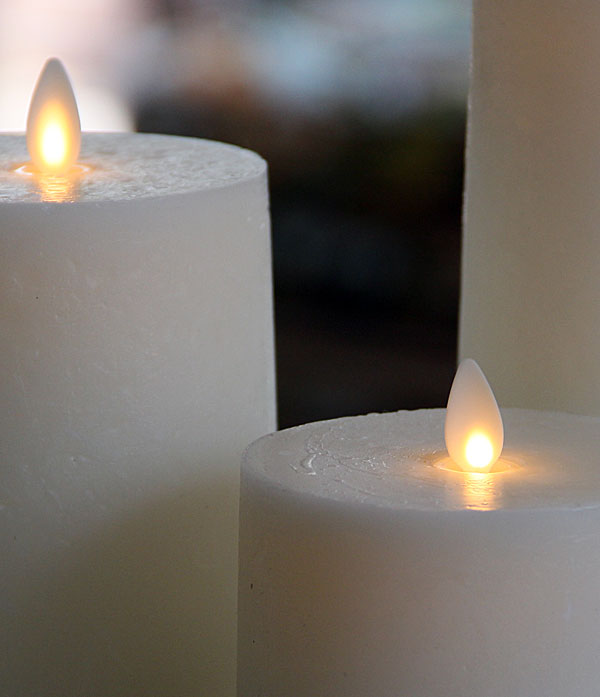 Moving Flame Ivory Flat Top Textured Finish Flameless Candle 3.5 x 9